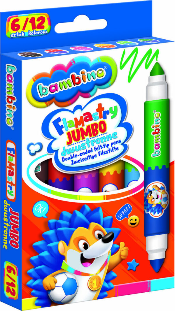 BAMBINO Flamastry dwustronne Jumbo 6 sztuk 12 kolorow BAMBINO Flamastry dwustronne Jumbo 6 sztuk 12 kolorow