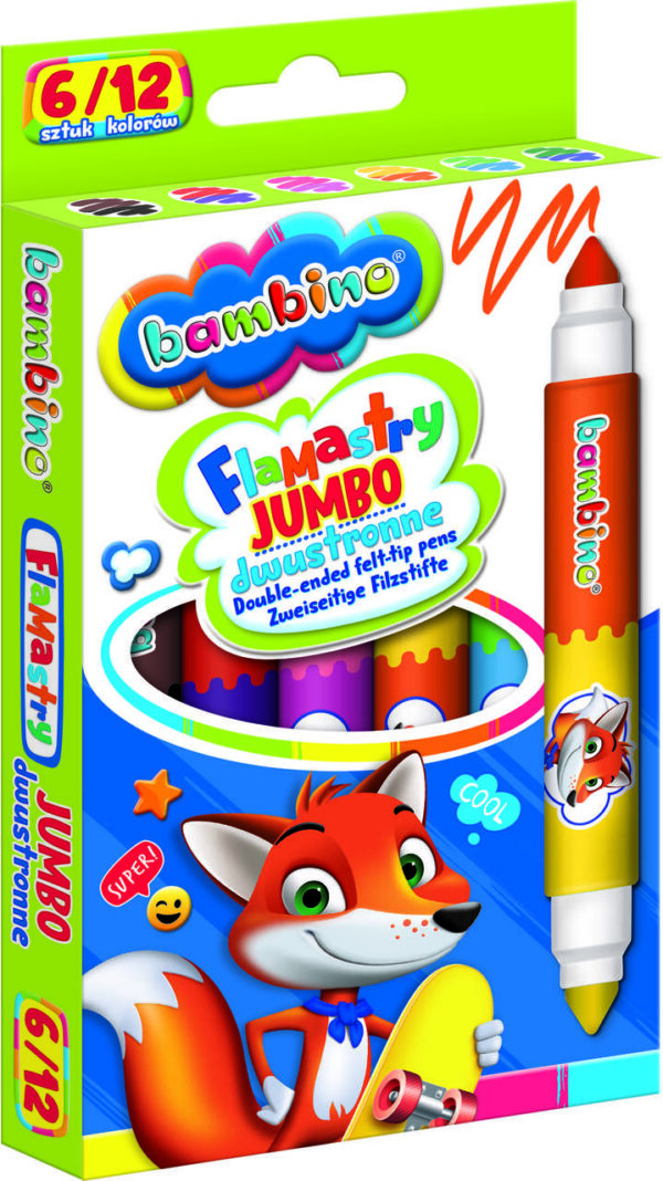 BAMBINO Flamastry dwustronne Jumbo 6 sztuk 12 kolorow