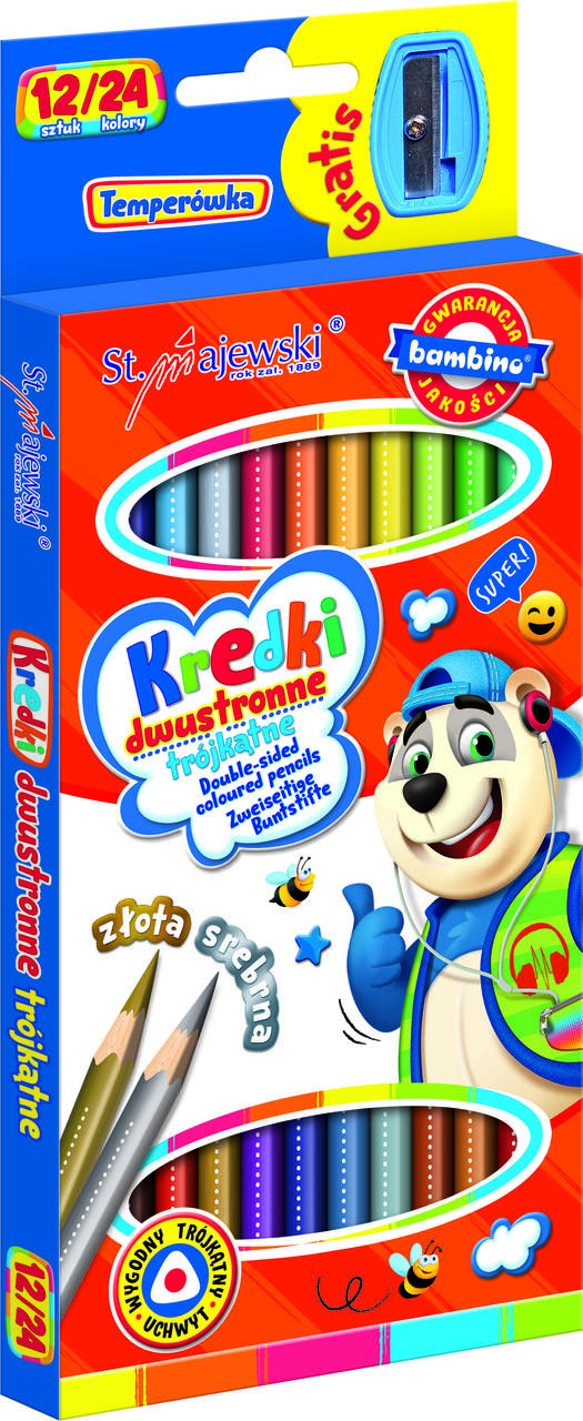 BAMBINO School crayons, triangular, double-sided, 12 24 colors, sharpener