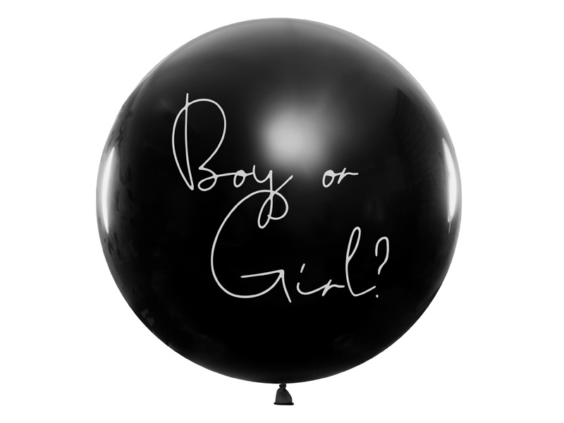 Balon Gender Reveal Chlopiec czy dziewczynka niebieskie konfetti 100cm