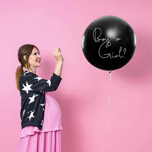 Balon Gender Reveal Chlopiec czy dziewczynka niebieskie konfetti 100cm