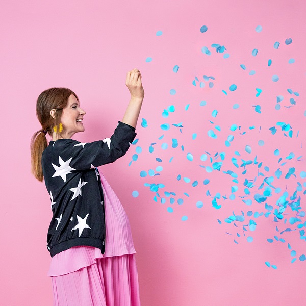 Balon Gender Reveal Chlopiec czy dziewczynka niebieskie konfetti 100cm