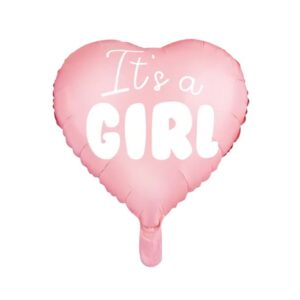 Balon foliowy It s a girl na baby shower serce rozowe 48cm