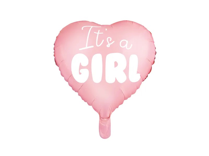 Balon foliowy It s a girl na baby shower serce rozowe 48cm