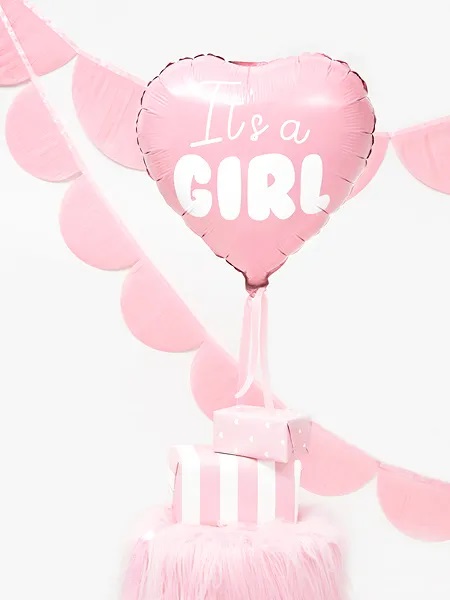 Balon foliowy It s a girl na baby shower serce rozowe 48cm