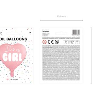 Balon foliowy It s a girl na baby shower serce rozowe 48cm