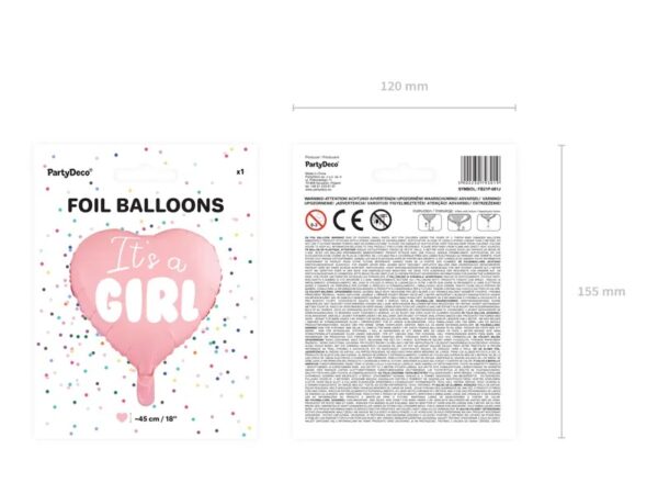Balon foliowy It s a girl na baby shower serce rozowe 48cm