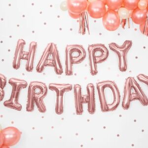 Balon foliowy dekoracja urodzinowa Happy Birthday rozowe zloto 340cm x 35cm