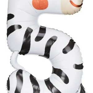 Balon foliowy urodzinowy cyfra 5 Zebra 42x81 cm