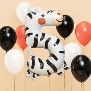 Balon foliowy urodzinowy cyfra 5 Zebra 42x81 cm