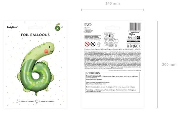 Balon foliowy urodzinowy cyfra 6 Zolw 57x86 cm