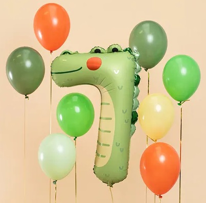 Balon foliowy urodzinowy cyfra 7 Krokodyl 49x73 cm