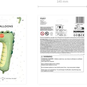 Balon foliowy urodzinowy cyfra 7 Krokodyl 49x73 cm