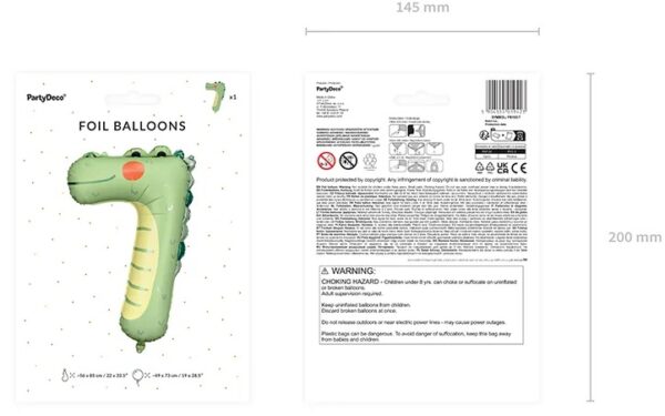 Balon foliowy urodzinowy cyfra 7 Krokodyl 49x73 cm