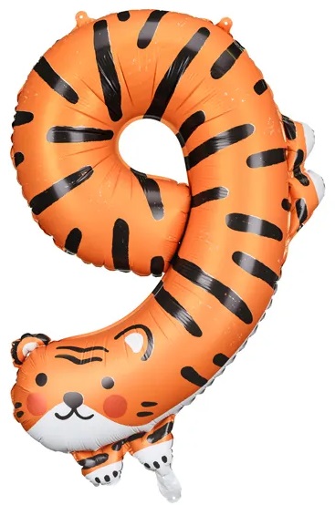 Balon foliowy urodzinowy cyfra 9 Tygrys 49x76 cm Balon foliowy urodzinowy cyfra 9 Tygrys 49x76 cm