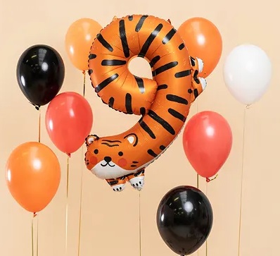 Balon foliowy urodzinowy cyfra 9 Tygrys 49x76 cm