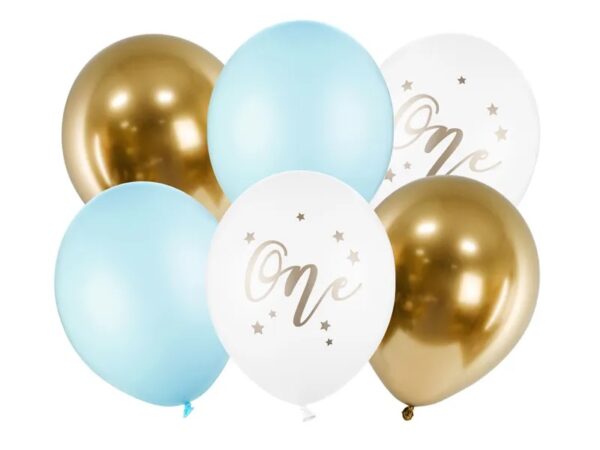 Balony urodzinowe Pastel Light Blue bialy zloty niebieski 30cm 6 sztuk Balony urodzinowe Pastel Light Blue bialy zloty niebieski 30cm 6 sztuk
