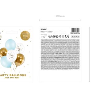 Balony urodzinowe Pastel Light Blue bialy zloty niebieski 30cm 6 sztuk
