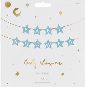Baner napis na baby shower gwiazdki jasnoniebieskie 290cm x 16 5cm