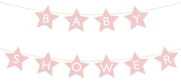 Baner napis na baby shower gwiazdki jasnorozowe 290cm x 16 5cm Baner napis na baby shower gwiazdki jasnorozowe 290cm x 16 5cm