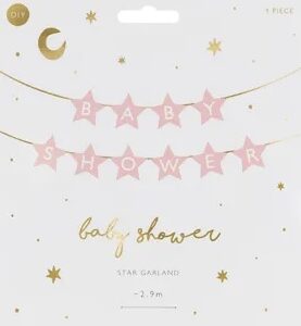 Baner napis na baby shower gwiazdki jasnorozowe 290cm x 16 5cm
