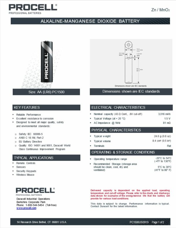Bateria Duracell Procell Industrial LR6 AA