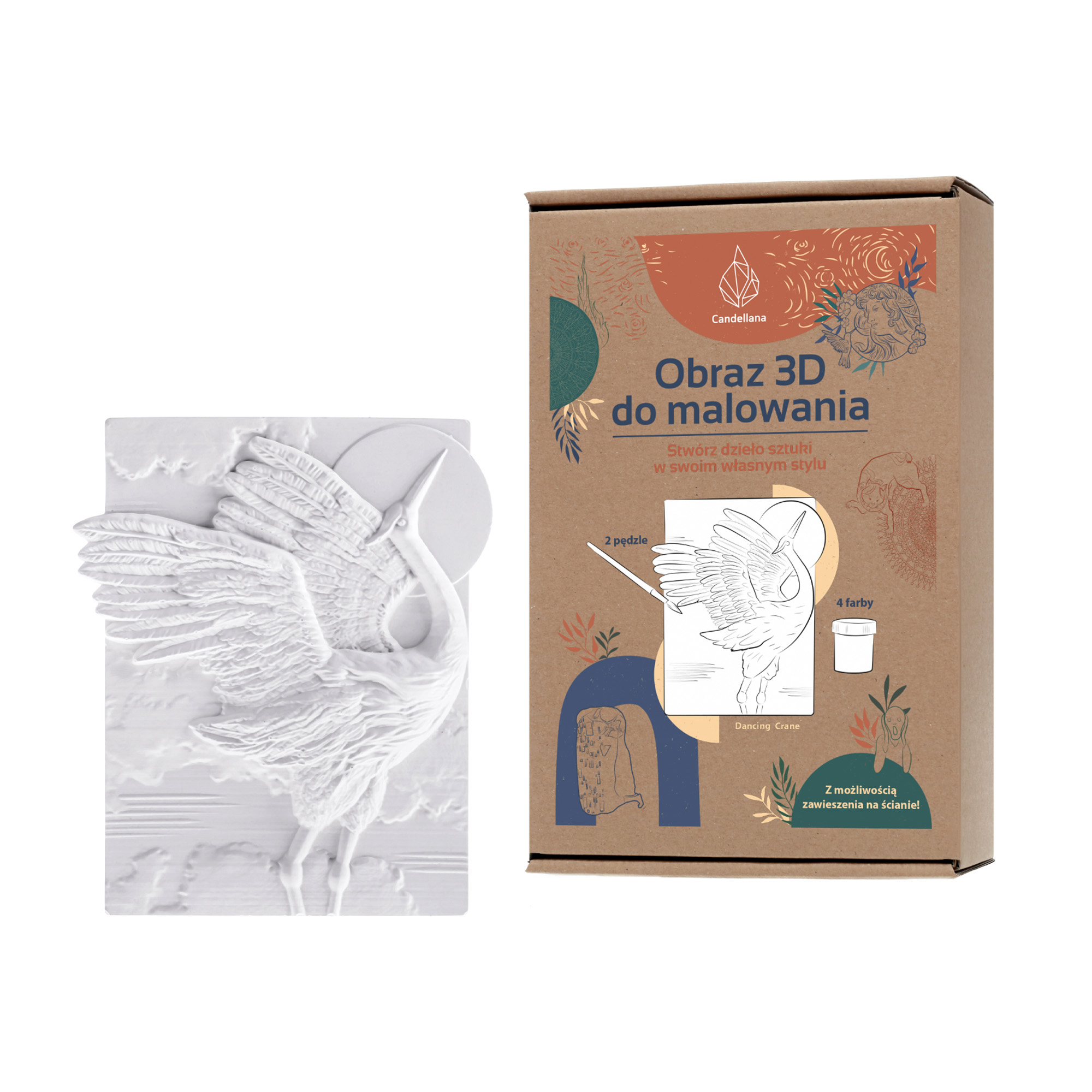 CANDELLANA Kolorowanka gipsowa obraz 3D zuraw farb