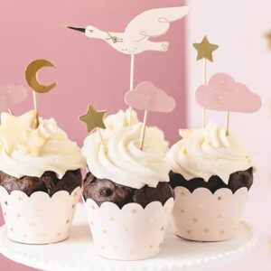 Dekoracje do muffinek babeczek Bocian 11cm 12cm 7 sztuk