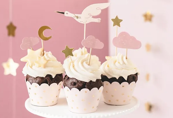 Dekoracje do muffinek babeczek Bocian 11cm 12cm 7 sztuk