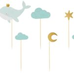 Dekoracje do muffinek babeczek Wieloryb 11cm 13 5cm 7 sztuk