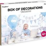 Dekoracje urodzinowe party na 1 urodziny zestaw niebiesko srebrne