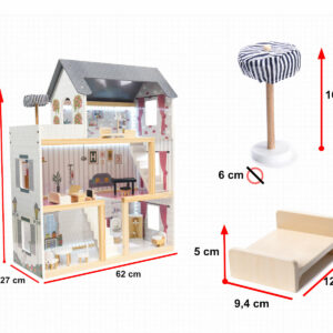 Domek dla lalek MDF drewniany z akcesoriami LED 78cm czarny