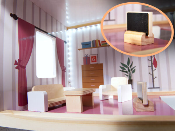Domek dla lalek MDF drewniany z akcesoriami LED 78cm czarny