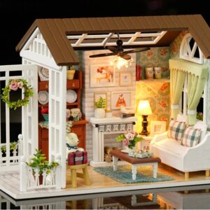 Domek dla lalek drewniany salon meble