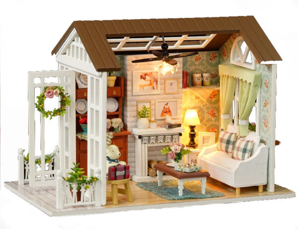 Domek dla lalek drewniany salon model do zlozenia LED 8008 A