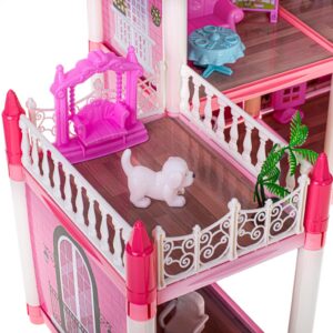 Domek dla lalek willa rozowa DIY 4 poziomy mebelki