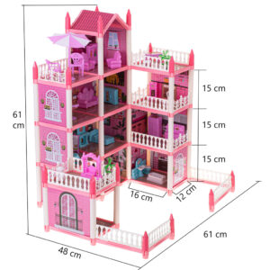 Domek dla lalek willa rozowa DIY 4 poziomy mebelki