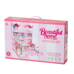 Domek dla lalek willa rozowa DIY 4 poziomy mebelki