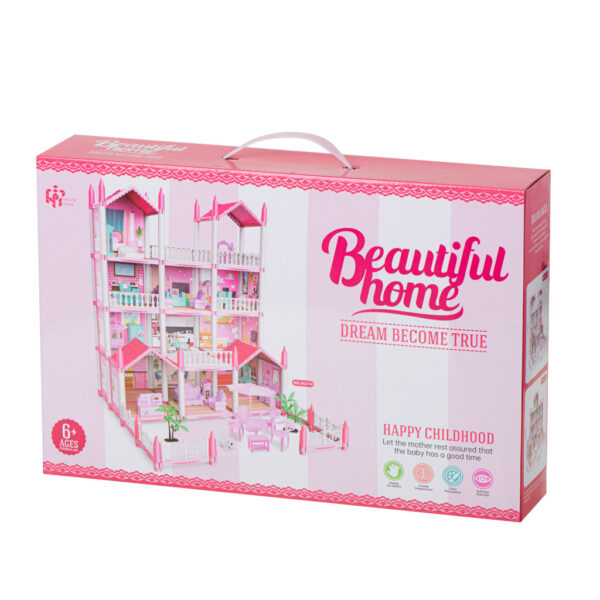 Domek dla lalek willa rozowa DIY 4 poziomy mebelki