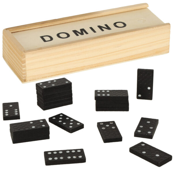 Domino drewniane klocki gra rodzinna pudelko