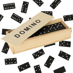 Domino drewniane klocki gra rodzinna pudelko