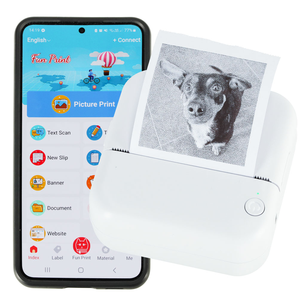 Drukarka mini termiczna do zdjec etykiet kabel USB kwadratowa niebieska