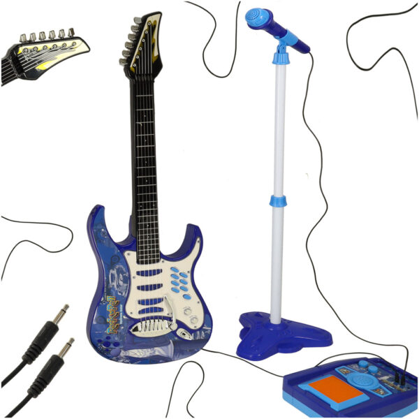Gitara elektryczna rockowa z glosnikiem mikrofonem dla dzieci niebieska Gitara elektryczna rockowa z glosnikiem mikrofonem dla dzieci niebieska