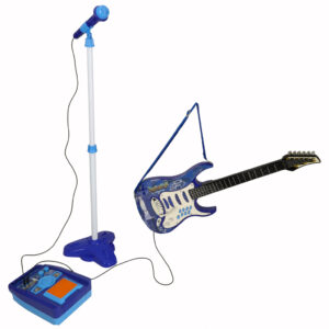 Gitara elektryczna rockowa z glosnikiem mikrofonem dla dzieci niebieska