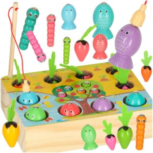 Gra drewniana montessori lowienie rybek marchewki robaczki