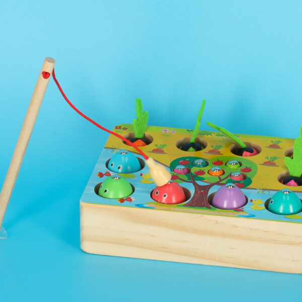 Gra drewniana montessori lowienie rybek marchewki robaczki