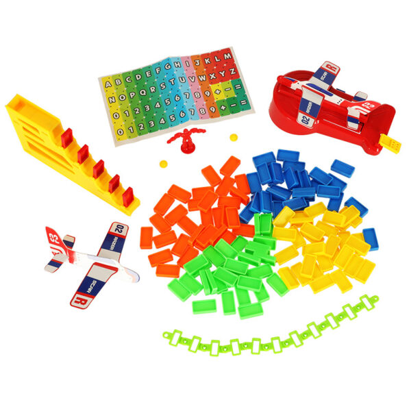 Gra edukacyjna domino klocki wyrzutnia samolot ze schodami i kula zestaw
