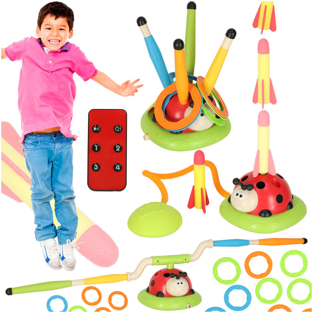 Gra sportowa zrecznosciowa dla dzieci skakanka rzut do celu wyrzutnia biedronka 3w1