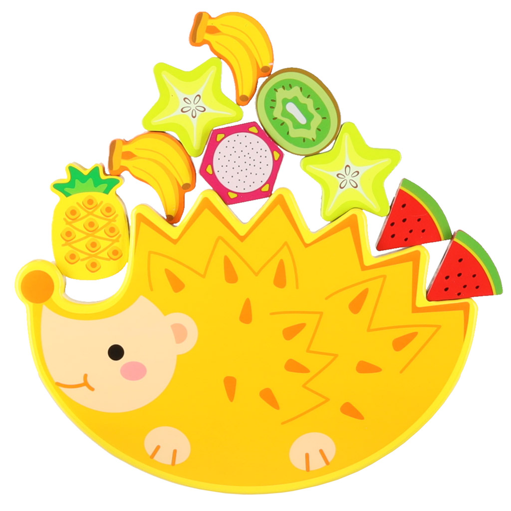 Gra zrecznosciowa montessori ukladanka balansujaca klocki drewniane jez nawlekane owoce