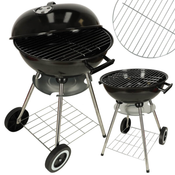 Grill ogrodowy weglowy na brykiet zamykany z pokrywa wentylacja i polka
